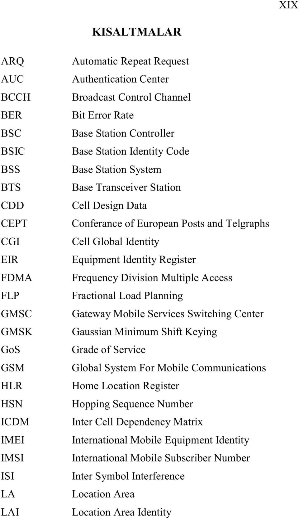 Equipment Identity Register Frequency Division Multiple Access Fractional Load Planning Gateway Mobile Services Switching Center Gaussian Minimum Shift Keying Grade of Service Global System For