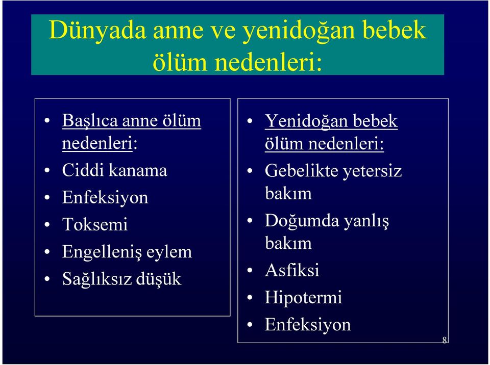 eylem Sağlıksız düşük Yenidoğan bebek ölüm nedenleri: