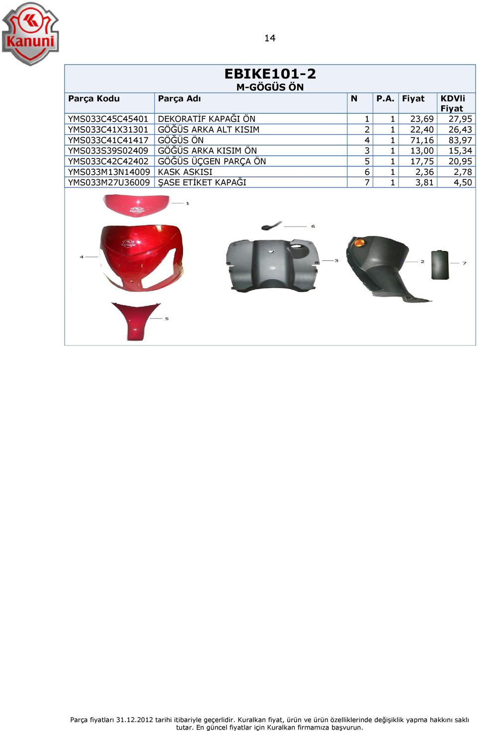 GÖĞÜS ARKA KISIM ÖN 3 1 13,00 15,34 YMS033C42C42402 GÖĞÜS ÜÇGEN PARÇA ÖN 5 1 17,75 20,95