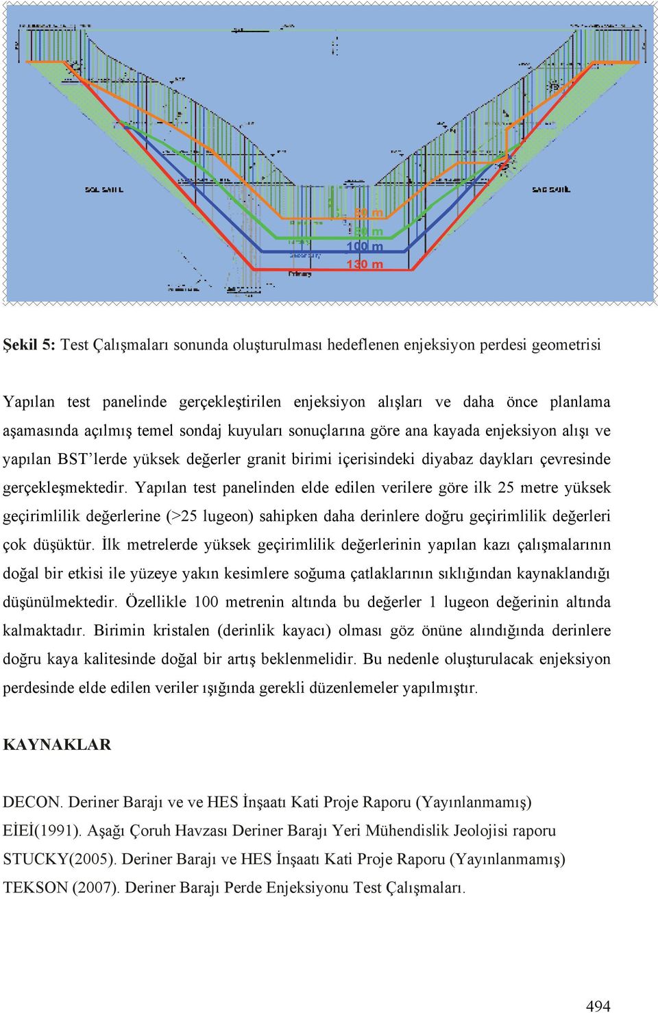 Yapılan test panelinden elde edilen verilere göre ilk 25 metre yüksek geçirimlilik de erlerine (>25 lugeon) sahipken daha derinlere do ru geçirimlilik de erleri çok dü üktür.