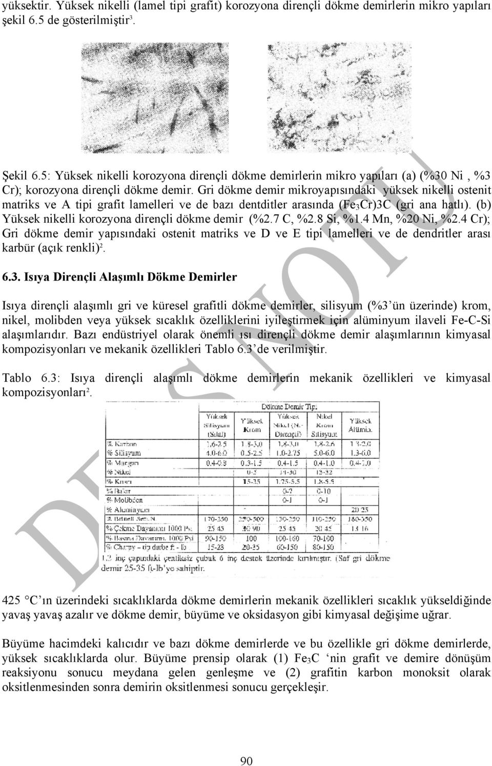 Gri dökme demir mikroyapısındaki yüksek nikelli ostenit matriks ve A tipi grafit lamelleri ve de bazı dentditler arasında (Fe 3 Cr)3C (gri ana hatlı).