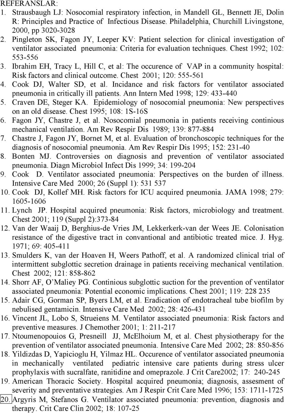 Pingleton SK, Fagon JY, Leeper KV: Patient selection for clinical investigation of ventilator associated pneumonia: Criteria for evaluation techniques. Chest 1992; 102: 553-556 3.