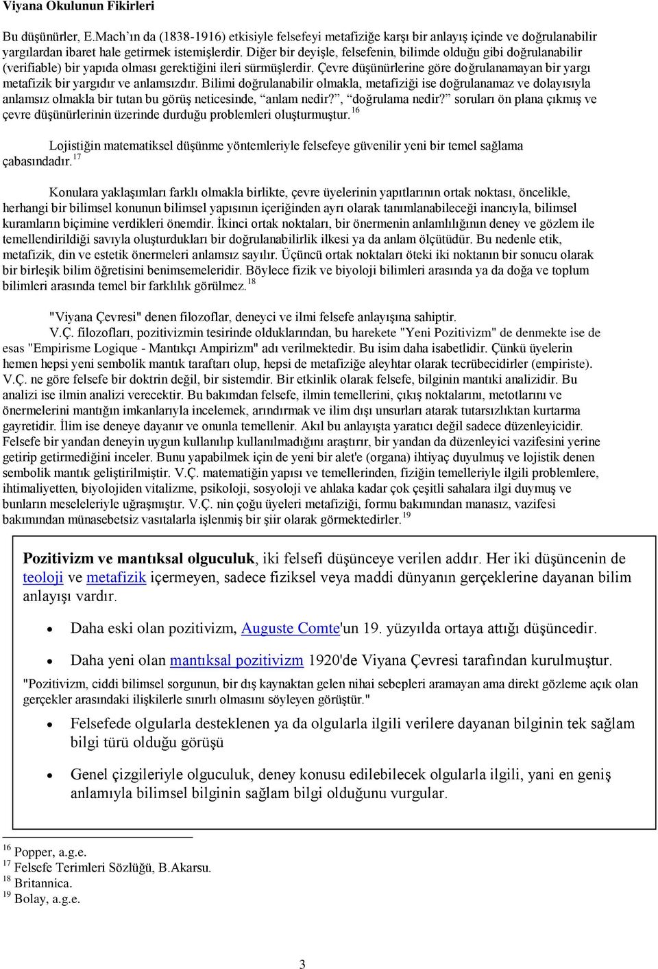 Çevre düşünürlerine göre doğrulanamayan bir yargı metafizik bir yargıdır ve anlamsızdır.