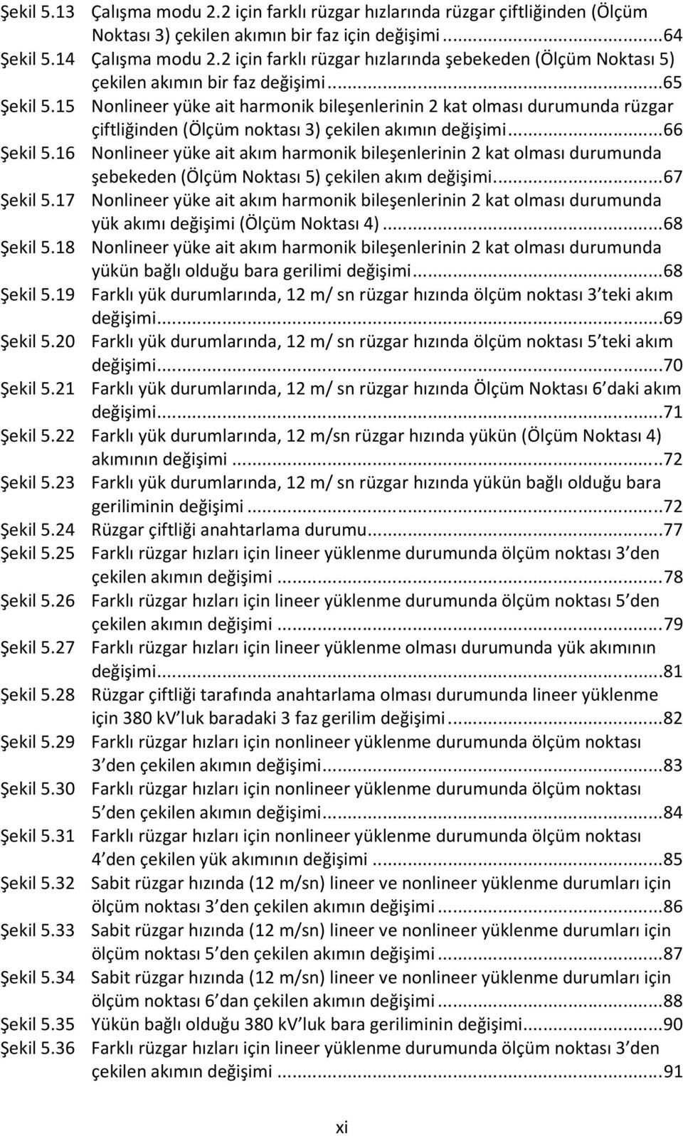 15 Nonlineer yüke ait harmonik bileşenlerinin 2 kat olması durumunda rüzgar çiftliğinden (Ölçüm noktası 3) çekilen akımın değişimi... 66 Şekil 5.