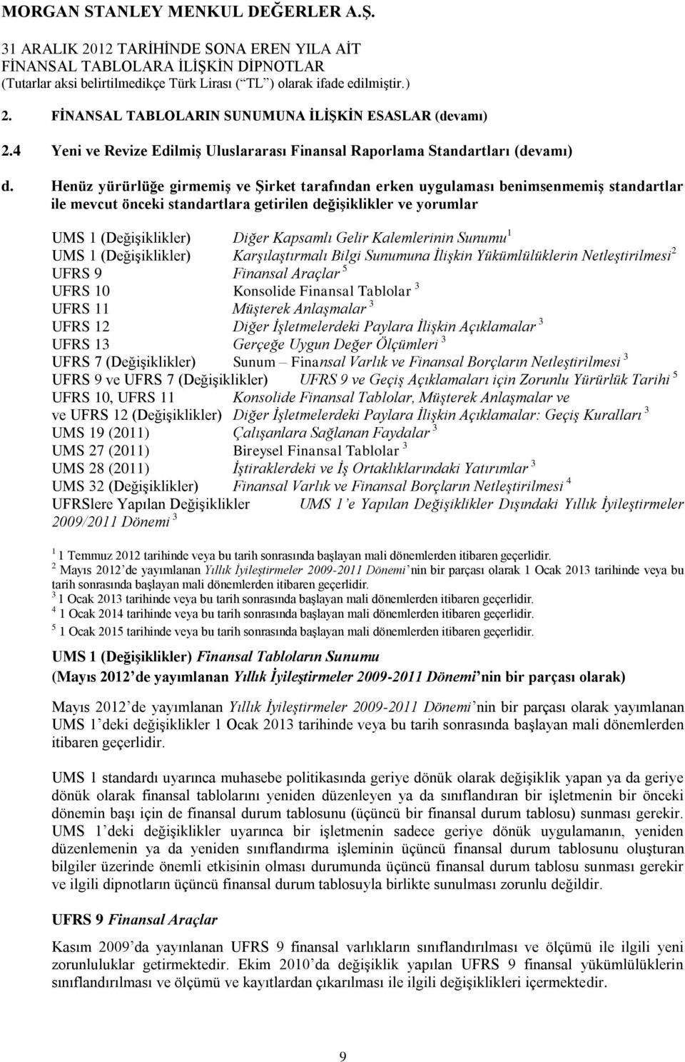 Kalemlerinin Sunumu 1 UMS 1 (Değişiklikler) Karşılaştırmalı Bilgi Sunumuna İlişkin Yükümlülüklerin Netleştirilmesi 2 UFRS 9 Finansal Araçlar 5 UFRS 10 Konsolide Finansal Tablolar 3 UFRS 11 Müşterek