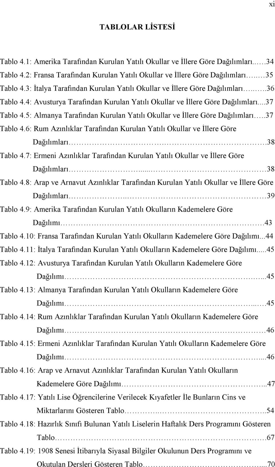 5: Almanya Tarafından Kurulan Yatılı Okullar ve İllere Göre Dağılımları..37 Tablo 4.6: Rum Azınlıklar Tarafından Kurulan Yatılı Okullar ve İllere Göre Dağılımları..38 Tablo 4.