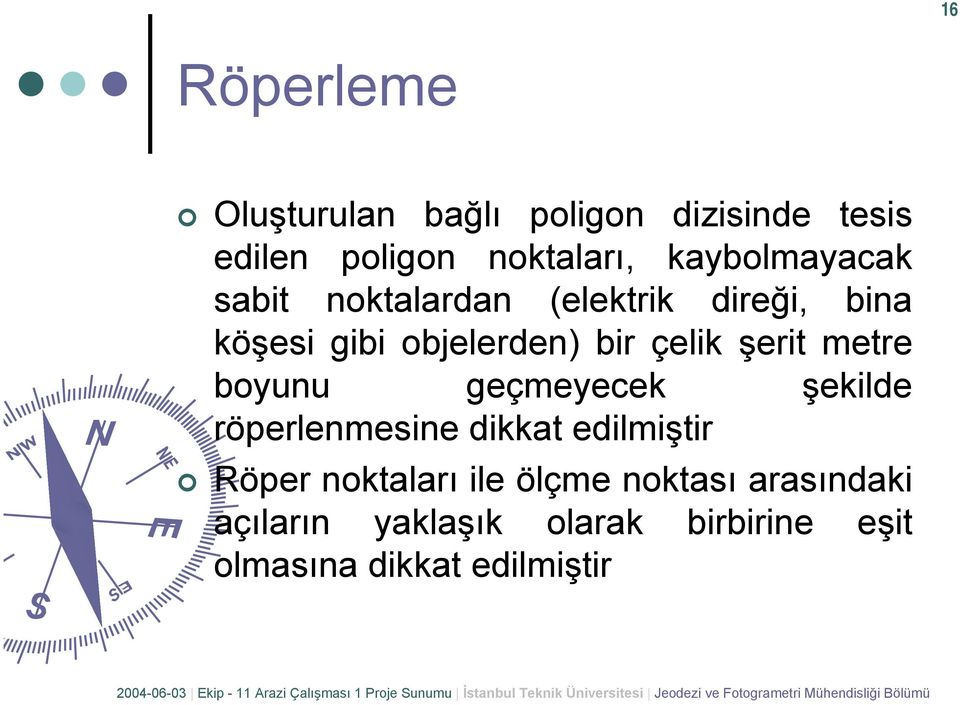 çelik şerit metre boyunu geçmeyecek şekilde röperlenmesine dikkat edilmiştir Röper