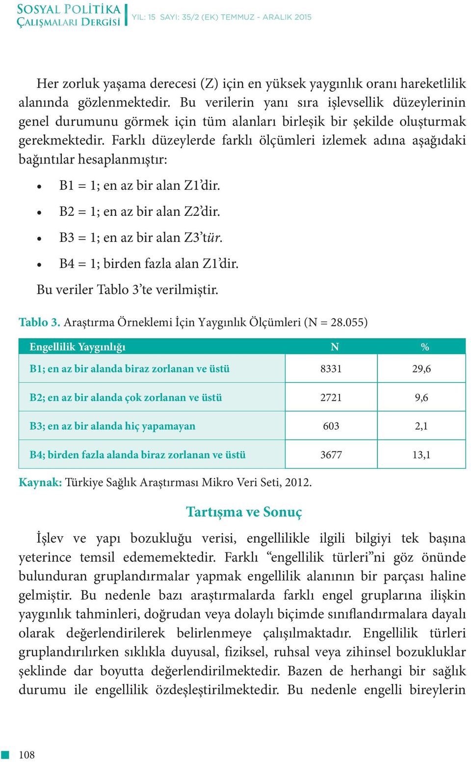 Farklı düzeylerde farklı ölçümleri izlemek adına aşağıdaki bağıntılar hesaplanmıştır: B1 = 1; en az bir alan Z1 dir. B2 = 1; en az bir alan Z2 dir. B3 = 1; en az bir alan Z3 tür.