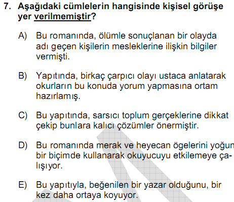 106 Yandaki madde aşağıda verilen konu alanlarından hangisini ölçmektedir? İşaretleyiniz.