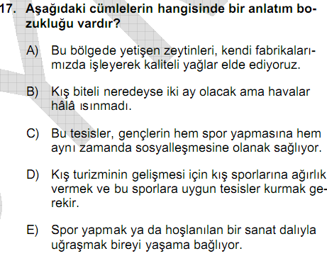 107 Yandaki madde aşağıda verilen konu alanlarından hangisini ölçmektedir? İşaretleyiniz.