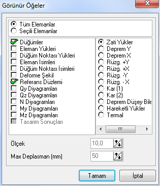 Diyalog kutusu içerisindeki seçeneklere ait renkler sağ taraflarında bulunan çekme menüleri yardımıyla ekrana gelen listeden seçilebilir.