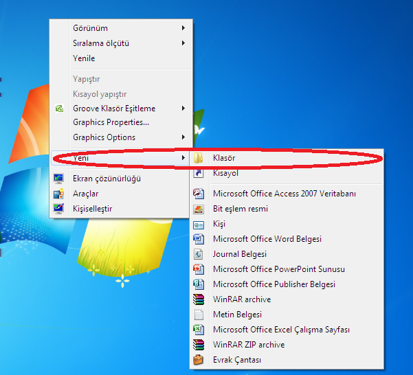 Masaüstünde yeni bir klasörün oluşması sağlanmış olur.