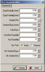 Ölçü Ölçü Parametreleri Ölçü parametreleri ölçüm işleminin sonucunun ekranda gösterimi ile ilgili parametreleri içerir: Çizgi Boşluğu: Ölçümlendirilecek objenin noktalarõ ile ölçü çizgilerinin