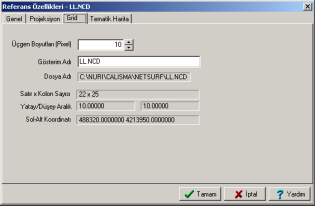 Grid Referanslar GRID ler NETCAD in içerisinde sayõsal yükseklik verilerini tutan dosyalardõr. GRID Dosyalarõ bir matris olarak düşünebilirsiniz.