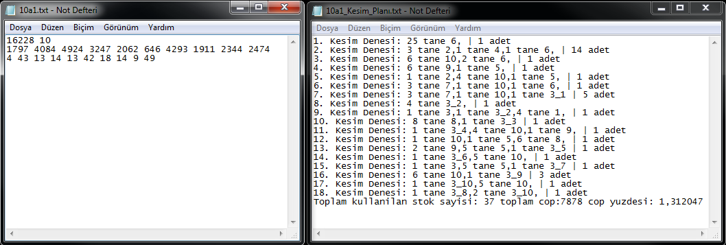 4.1 Yazılım Paketi Bir boyutlu kesme problemi için önerilen algoritma, Visual Studio 2008 ile C# dilinde kodlanmıştır. Program.