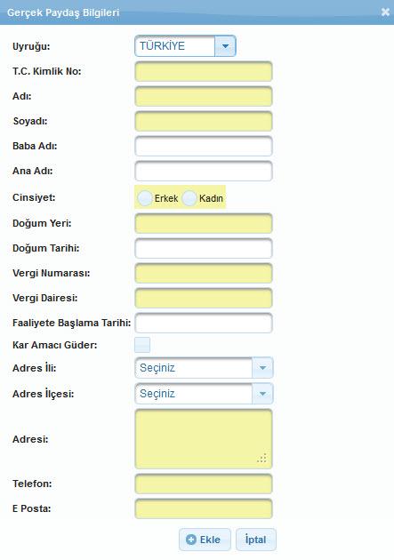 Gerçek Paydaş Listesi Ekranı Sistem de kayıtlı gerçek paydaş(lar)ı sorgulamak için T.C.