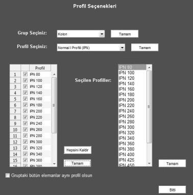 Şekil 7 Programda mevcut olan çatı makası tipleri.