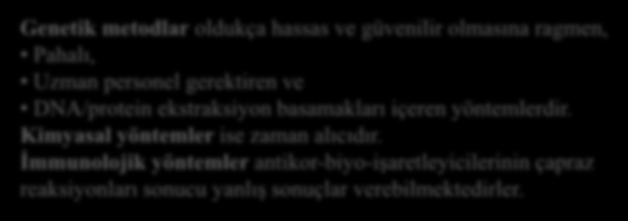 Ette tür tayini için kullanılan yöntemler moleküler biyoloji tabanlı, kromatografik, spektroskopik ve immünolojik tabanlı olabilmektedir.