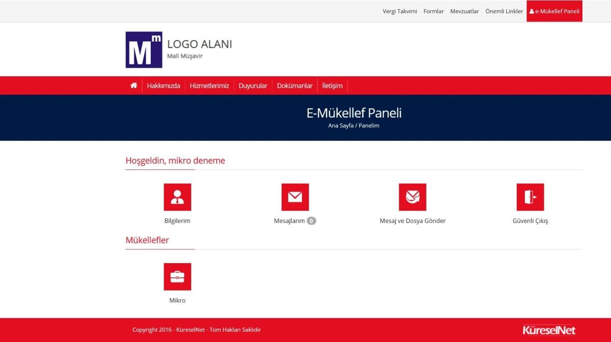 Irgat Mükellef Paneli Irgat mükellef panelinden, mükellef kendine atanmış olan kayıtları görüntüleyebilir, kendi bilgilerini güncelleyebilir ve mesajlaşma yapabilir.