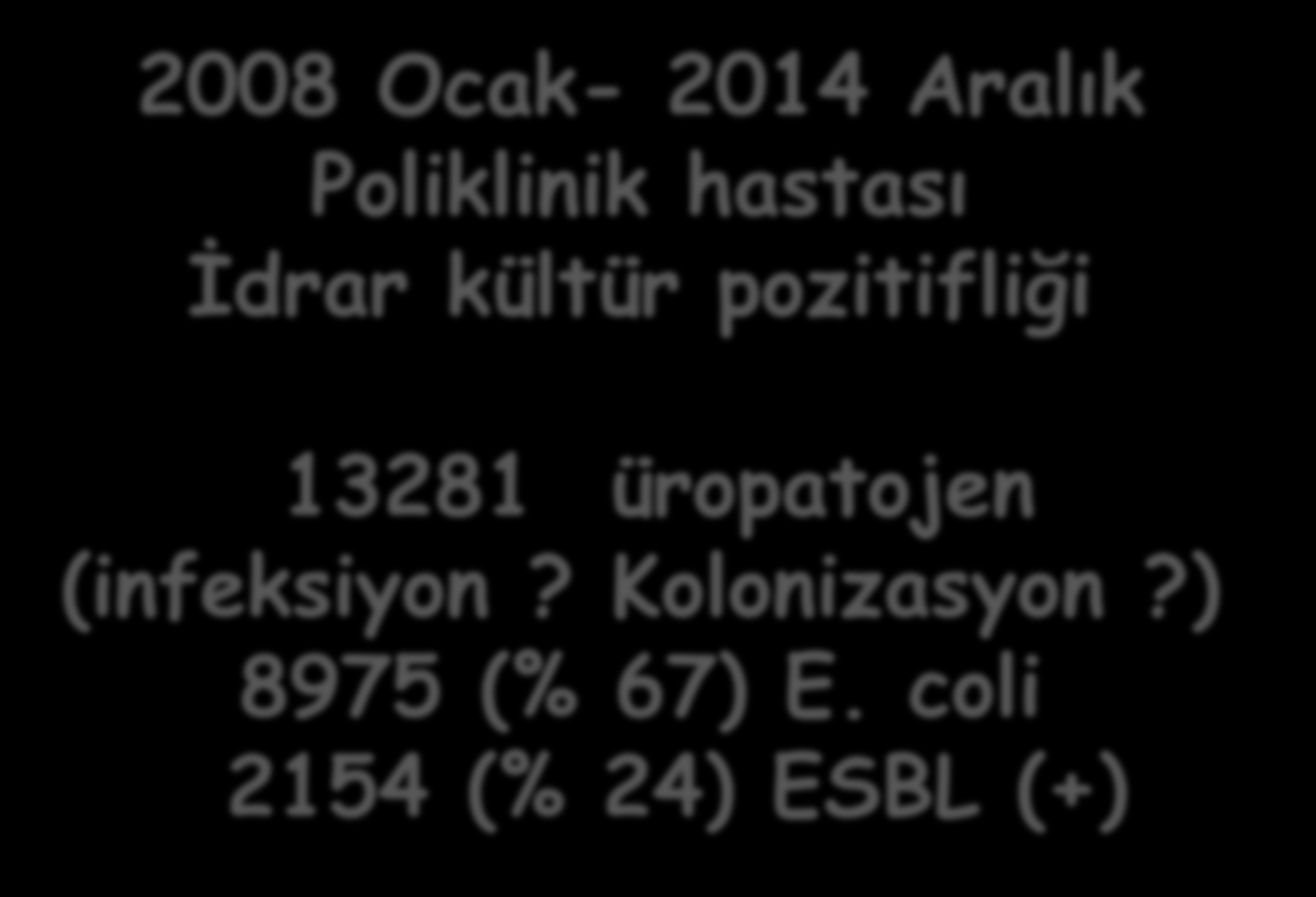 2008 Ocak- 2014 Aralık Poliklinik hastası İdrar kültür pozitifliği 13281