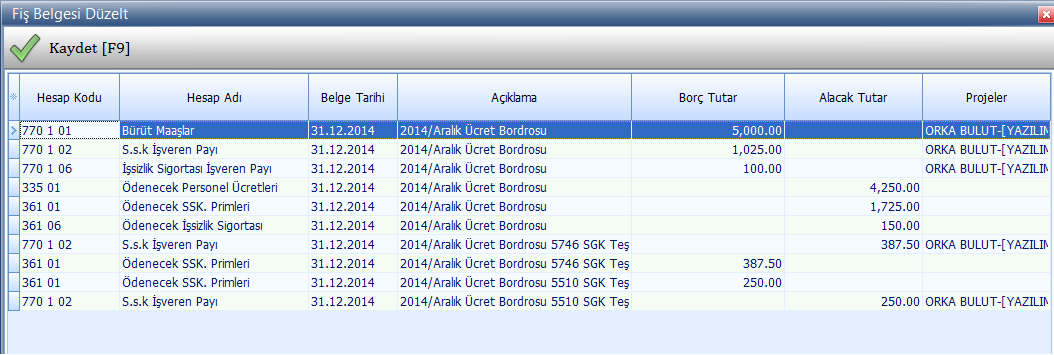 BORDRO ENTEGRESİ ÜCRET BORDROSU Bildirim / Entegre