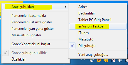 Ekranda sağ alt bölüme envision agent taskbar açılacaktır.