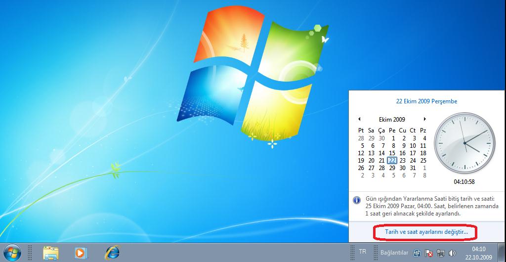 karşımıza gelen aşağıdaki resimde de görülen ekrandan Tarih ve saat ayarlarını değiştir seçeneğini