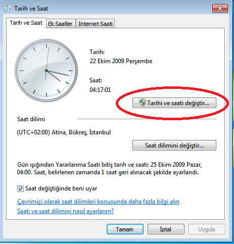 Tarih ve saat ayarlarını değiştirme Windows 7 kurulumu sırasında Tarih ve saat bilgilerinizi doğru bir