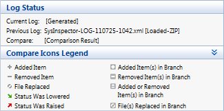 Any comparative log can be saved to a file and opened at a later time. Example Generate and save a log, recording original information about the system, to a file named previous.xml.