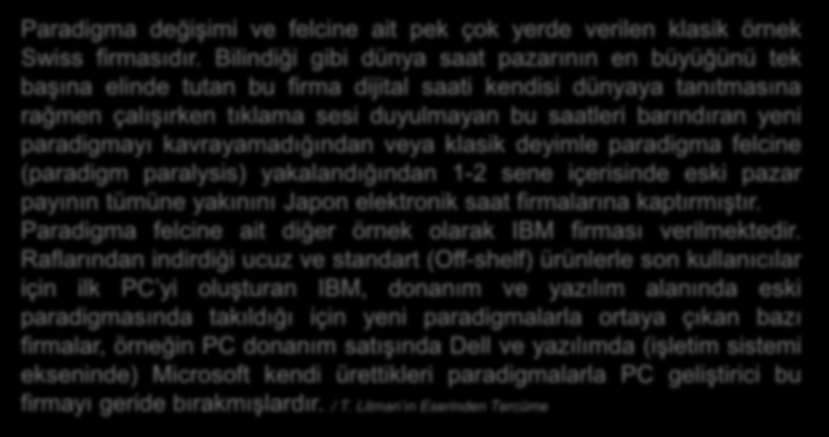 Paradigma Felci Paradigma değişimi ve felcine ait pek çok yerde verilen klasik örnek Swiss firmasıdır.