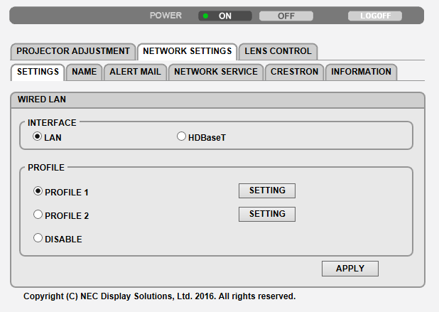 3. Kullanışlı Özellikler NETWORK SETTINGS http://<projektörün IP Adresi (Basit)>/index.