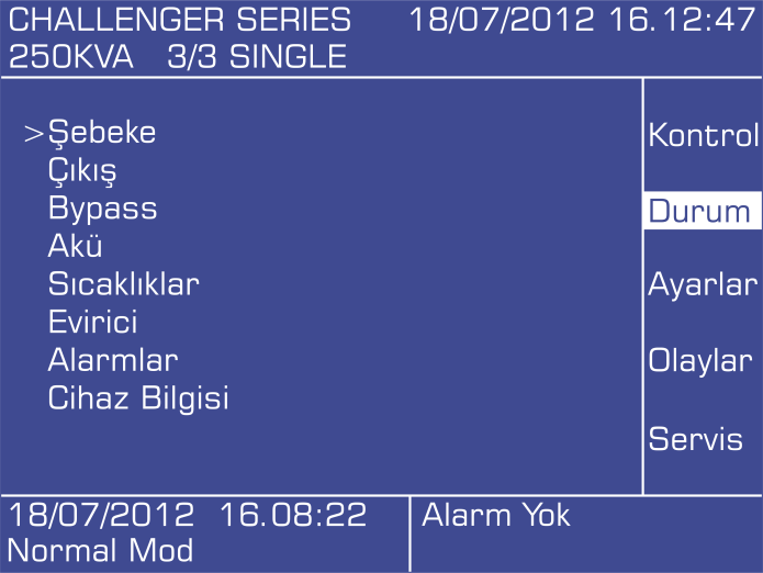 ÜRÜN TANITIMI Not: Akü testlerini yapabilmek için akülerin tam şarj olmuş ve floating durumunda 5 saat beklemiş olması gerekir.