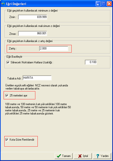 Şimdi Netsurf/eğri işlemleri/eğri geçir komutunu verip sağ alttaki kırmızı üçgenden tüm üçgenleri seçip fare sağ tuş ile işlemden çıktım. Karşıma yeni bir pencere geldi (şekil8).