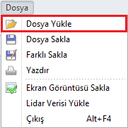 MINE Dosya Işlemleri Dosya İşlemleri Dosya Dosya Yükle Dosya Dosya Sakla Dosya Farklı Sakla Dosya Yazdır Dosya Ekran Görüntüsü Sakla Dosya Lidar Verisi Yükle Dosya Çıkış Dosya Dosya Yükle Dosya Yükle