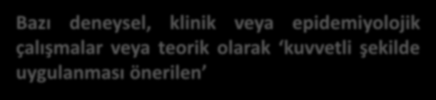 Sınıflandırma Kategori IA Kategori IB Kategori IC İyi dizayn edilmiş deneysel, klinik veya epidemiyolojik çalışmalar ile desteklenmiş güçlü uygulama önerisi Bazı deneysel, klinik veya epidemiyolojik