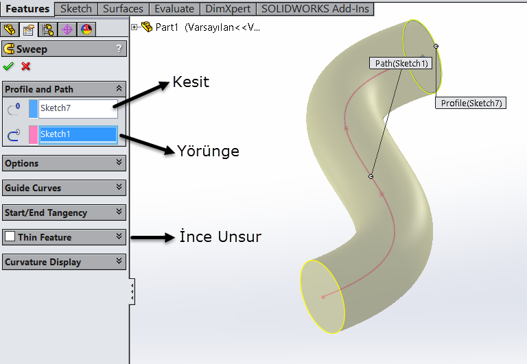 Sketched Feature SWEPT (Süpürerek Katı