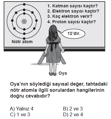 6. 7. Elektron alan bir atom için aşağıdakilerden hangisi söylenebilir?