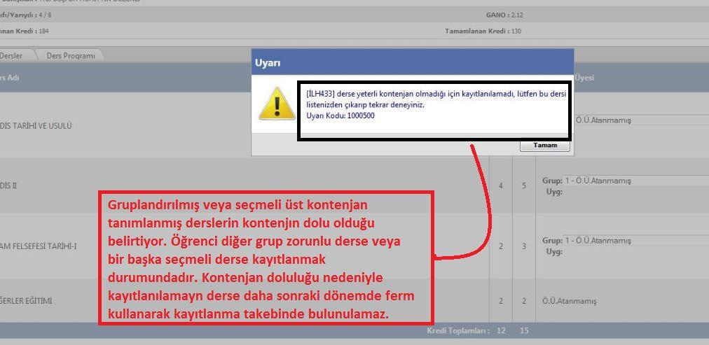 4- Seçilen dersler sekmesinde dersler taslak aşamasındadır. Alınan kredi kontrolü yapıldıktan sonra "Danışman Onayına Gönder" butonuna basılır.