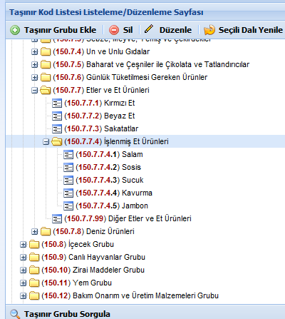 Örnek: 150- İlk Madde ve Malzemeler grubunun altında yer alan 15.7.