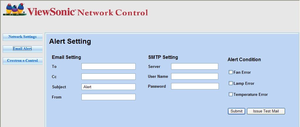 3. Bu sayfa, AMX ve SNMP ayarlarında düzenlemeler yapmanıza olanak tanır. AMX aygıt bulma satırında, AÇIK ayarı seçildiğinde, projektör, aynı ağa bağlı AMX denetleyicileri tarafından algılanabilir.