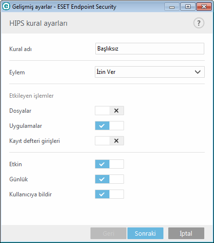 tıklatın. Burada kural seçebilir, oluşturabilir, düzenleyebilir veya silebilirsiniz. Aşağıdaki örnekte, uygulamalara ilişkin istenmeyen davranışları kısıtlamayı göstereceğiz: 1.