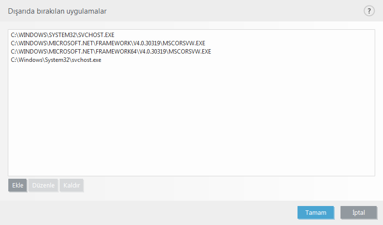 4.2.3.2 Dışarıda bırakılan uygulamalar Ağı algılayan belirli uygulamaları içerik filtreleme dışında bırakmak için bu uygulamaları listeden seçin.