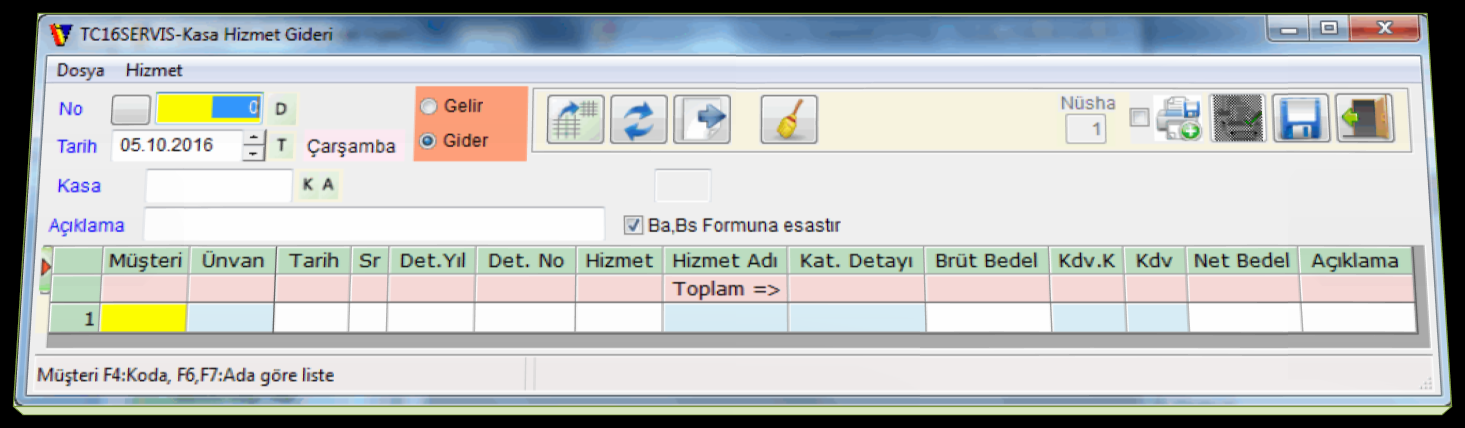 Banka hizmet fişleri banka hesap(banka kodu) bazlı işlenen, ödeme yapılacak veya gelir kaydedilecek olan banka hesap kodu girilerek oluşturulan hizmet fişleridir.