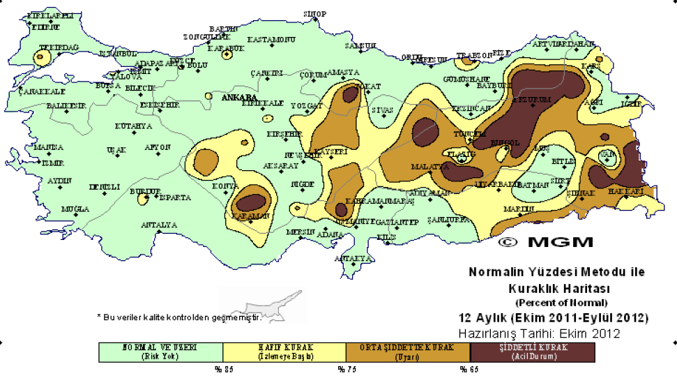 Şekil 3: PNI Metodu ile 2011 2012 Tarım Yılı 12 Aylık Kuraklık Değerlendirmesi 4 Kaynak: Türkiye nin 2011 2012