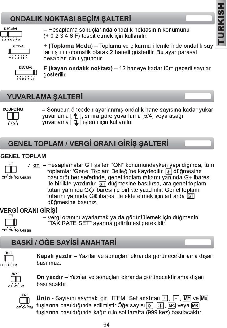 F (kayan ondalık noktası) 12 haneye kadar tüm geçerli sayılar gösterilir.