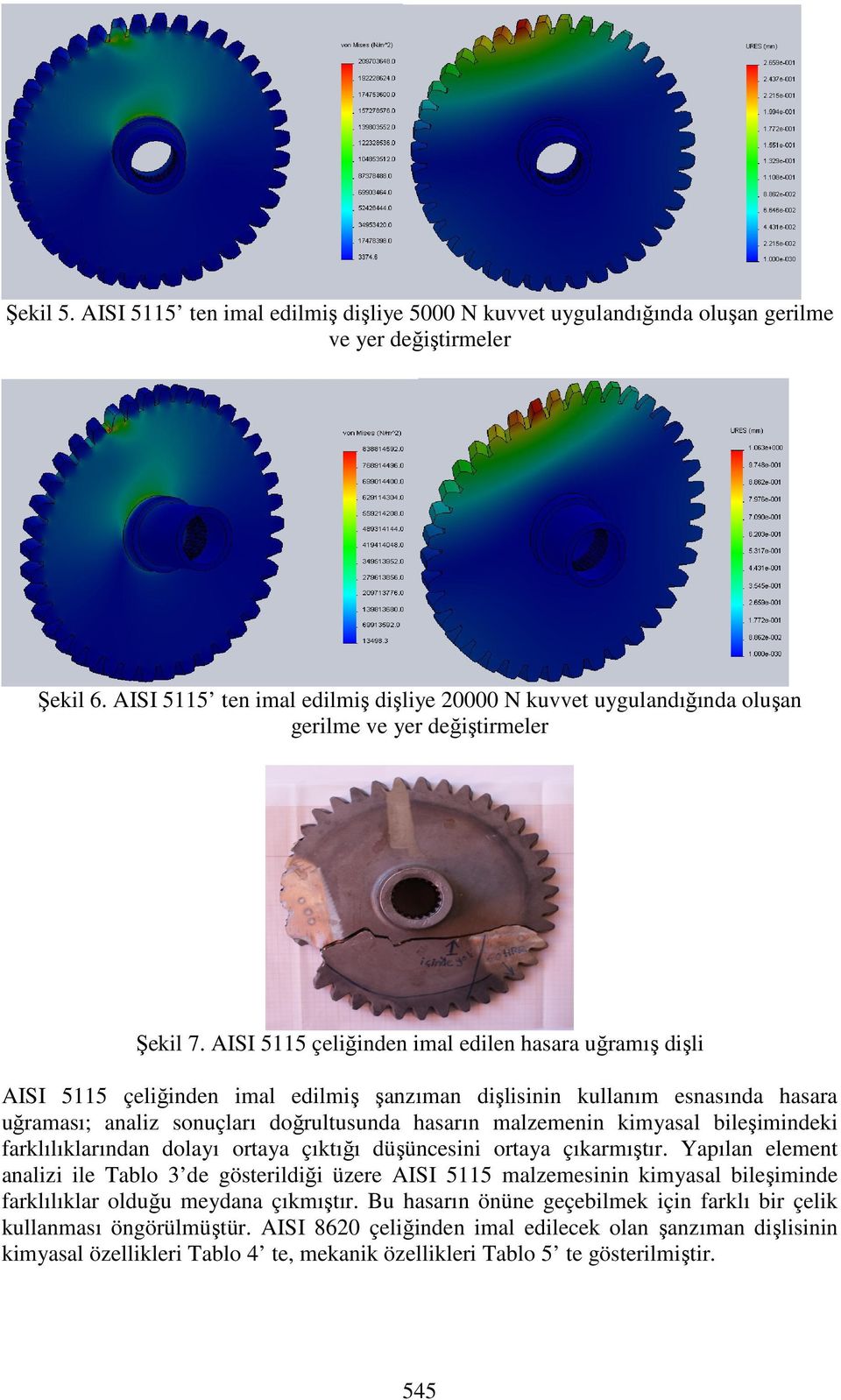 AISI 5115 çeliğinden imal edilen hasara uğramış dişli AISI 5115 çeliğinden imal edilmiş şanzıman dişlisinin kullanım esnasında hasara uğraması; analiz sonuçları doğrultusunda hasarın malzemenin