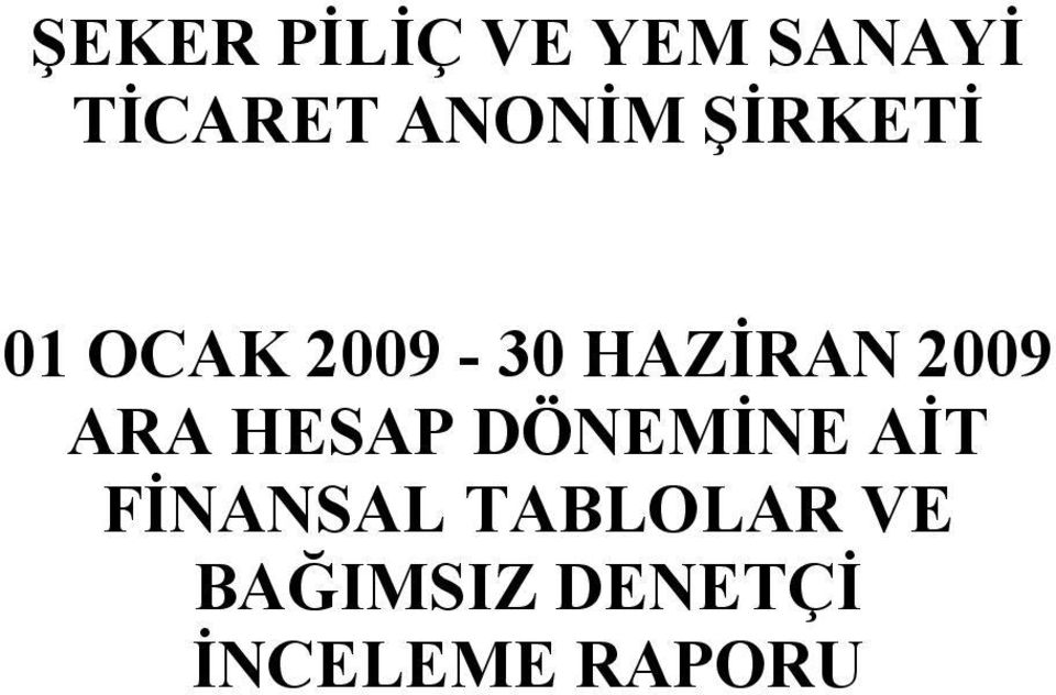 2009 ARA HESAP DÖNEMİNE AİT FİNANSAL