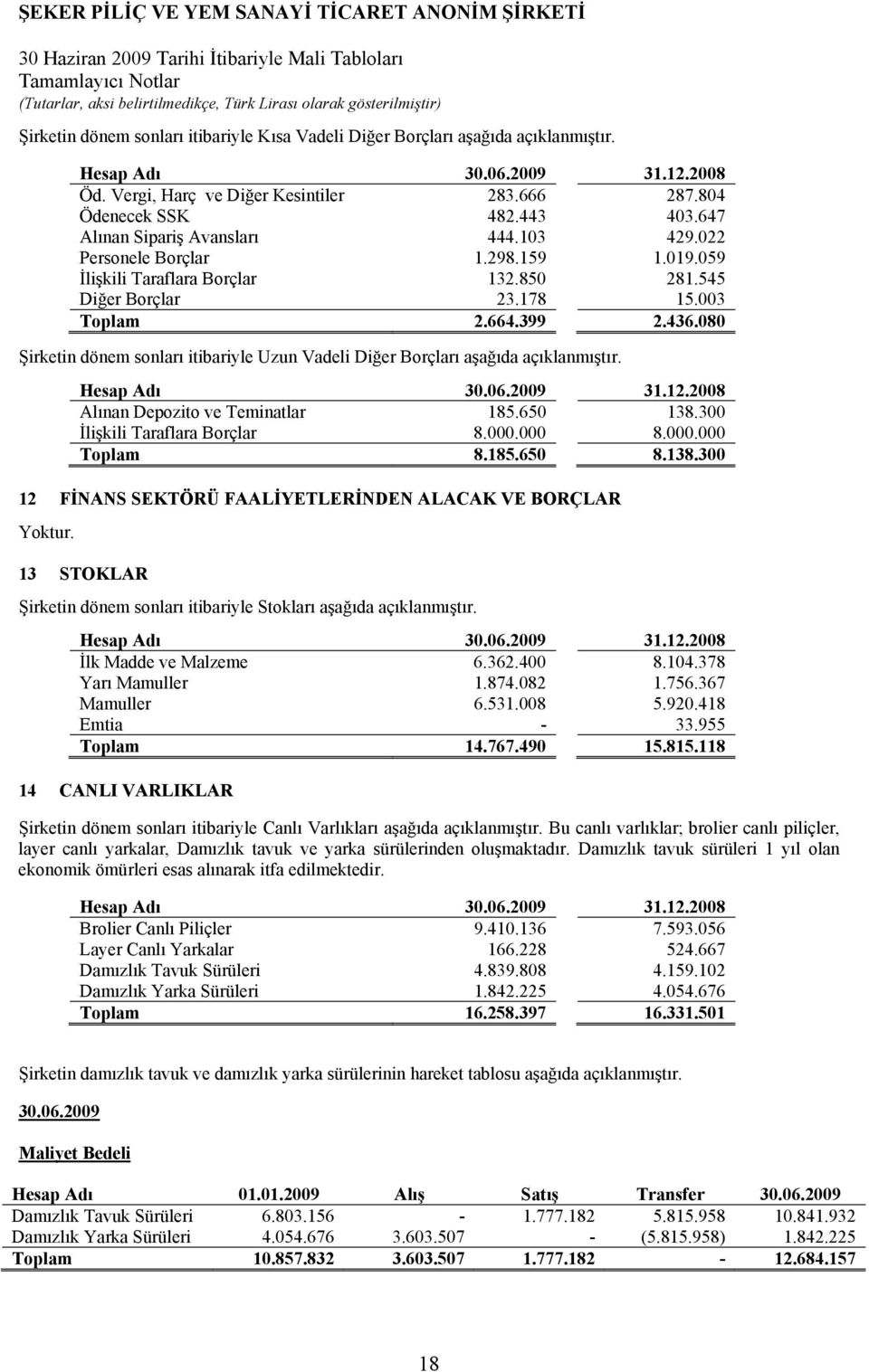 080 Şirketin dönem sonları itibariyle Uzun Vadeli Diğer Borçları aşağıda açıklanmıştır. Hesap Adı 31.12.2008 Alınan Depozito ve Teminatlar 185.650 138.300 İlişkili Taraflara Borçlar 8.000.