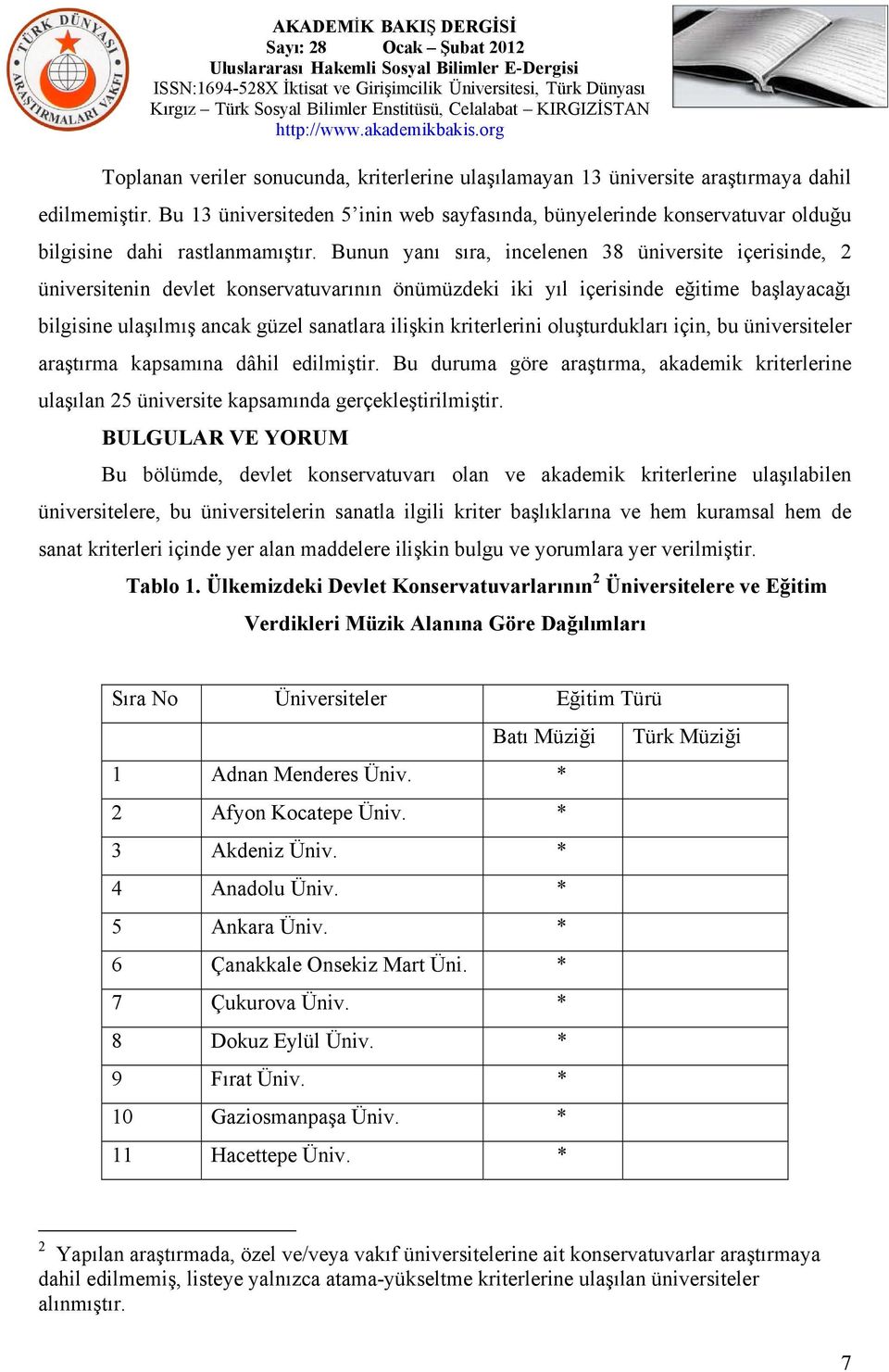 Bunun yanı sıra, incelenen 38 üniversite içerisinde, 2 üniversitenin devlet konservatuvarının önümüzdeki iki yıl içerisinde eğitime başlayacağı bilgisine ulaşılmış ancak güzel sanatlara ilişkin