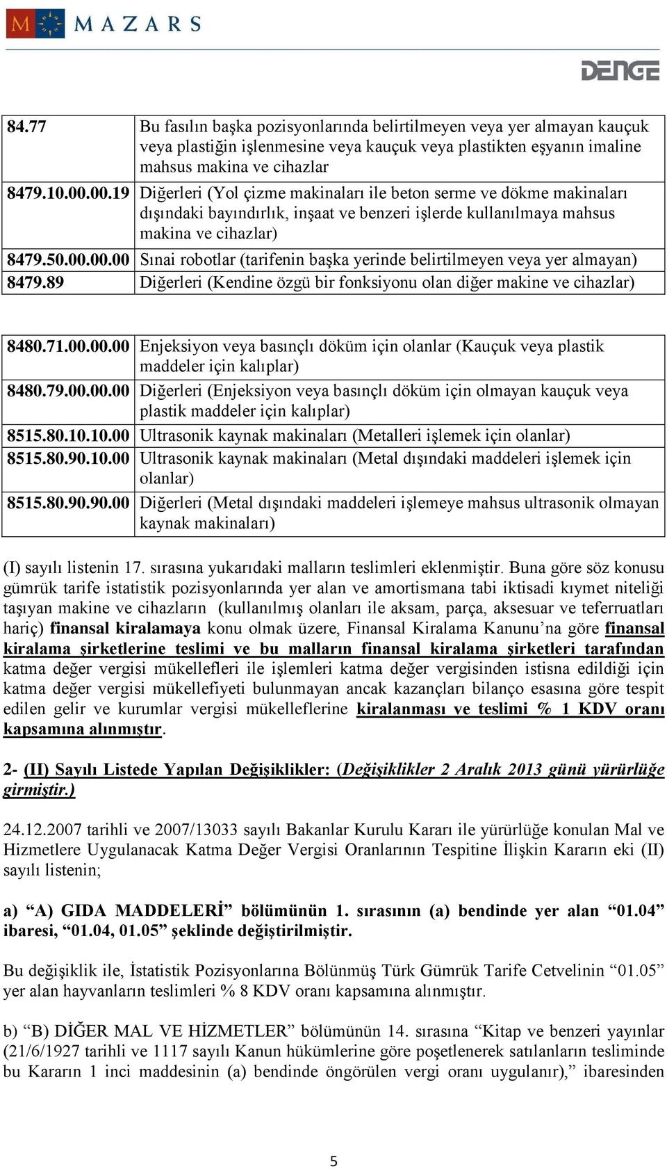 89 Diğerleri (Kendine özgü bir fonksiyonu olan diğer makine ve cihazlar) 8480.71.00.00.00 Enjeksiyon veya basınçlı döküm için olanlar (Kauçuk veya plastik maddeler için kalıplar) 8480.79.00.00.00 Diğerleri (Enjeksiyon veya basınçlı döküm için olmayan kauçuk veya plastik maddeler için kalıplar) 8515.